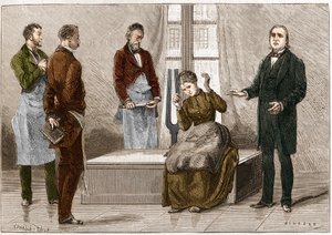 Catalepsy Produced Under the Influence of Sound (Diapason). French Neurologist Jean Martin Charcot Demonstrating Hypnosis on a Patient in Salpetriere Hospital. Illustration from 