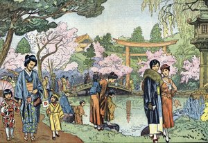 Cherry Blossoms in Spring, Japan, Illustration from 