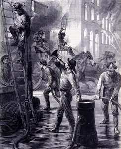 Chicago Fire Brigade Breaking a Fire, United States. 19th Century by Unknown artist