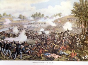 American Civil War: First Battle of Bull Run or First Battle of Manassas. Engraving by Unknown artist