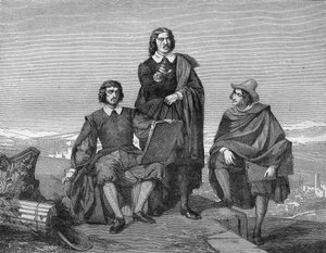 Claude Lorrain, Nicolas Poussin and Gaspard Dughet in the Roman region (19th century engraving)