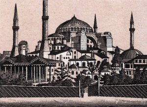 Constantinople, Turkey: View of the Mosque of Saint Sophia (Hagia Sophia). in “The World Illustrates 168 Views” Undated (late 19th century) by Unknown artist