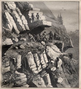 Construction of a Mountain Road in the Alps (Engraving in La Science francaise) by Unknown artist