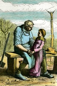 Cosette and Jean Valjean. Illustration for the novel Les Miserables by Victor Hugo by Unknown artist