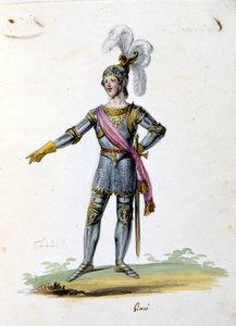 Costume for the character of Tancrede drawn by Gironi for the opera “Tancredi” (Tancrede) by Gioacchino Rossini. 1813