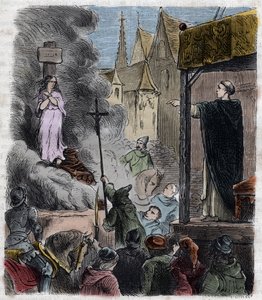 Crusade against the Albigeois - Heretics burned alive: Cathars on the stake, at the time of the crusade against the Albigenses in France 13th century (engraving from 1879 in 