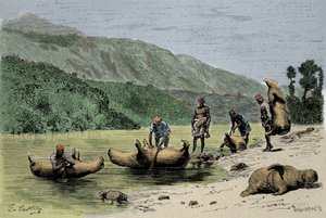 Skins of Inflated Animals Used to Cross Rivers