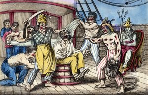 Daily Life Aboard Warships: Hazing Scene During the Passage of Ecuador