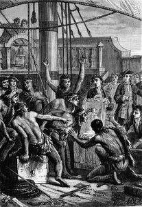 Discovery of the Indies: voyage of Wallis in the Pacific; Indians discovering a mirror - in 