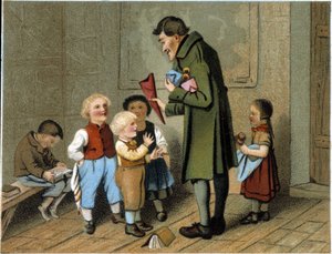 Distribution of awards at school - chromolithography, late 19th century
