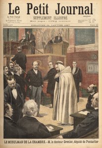 Dr. Grenier, a depute of Pontarlier, recently converted to Islam, creates a scandal by going to the deputes room wearing the Arab costume. Engraving in 