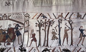 Duke Guillaume ordered the construction of ships, trees were cut down - Bayeux tapestry, known as Embroidery of Queen Mathilde