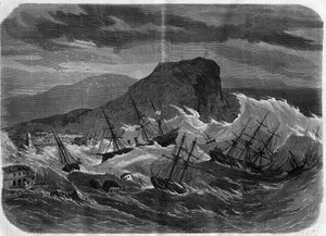 Earthquake of Peru: tsunami submerging the city of Arica in September 1869 - Engraving In 