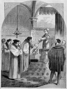 Edward VI, King of England, presenting the certificate of Joan Bocher to Archbishop Cranmer by Unknown artist