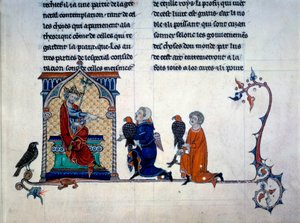 Emperor Frederic II receiving miniature falconers from 