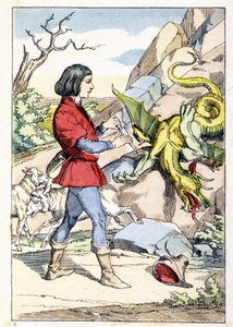 Engraving Representing a Pastor with a Knife Ready to Face a Dragon