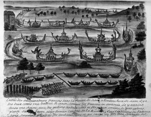 Entombment of the French ambassadors in the Siam River - in Voyages of the Kingdom of Siam, historical of 1688. by Unknown artist
