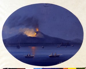 Nocturnal eruption of Etna seen from the sea off Catania. Anonymous painting from the 19th century by Unknown artist