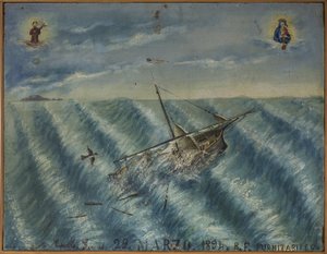Ex-voto sailor, popular offer as a pledge of devotion and gratitude of the sailor surviving to the dangers of the sea coming from the Church of Carmine, Torre del Greco, near Naples, 29/03/1894 Italy by Unknown artist