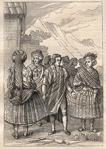 Expedition around the world by Jean Francois Galaup de La Perouse: costumes of the inhabitants of Concepcion (Chile) - illustration taken from “The Great Mariners of the 18th century”