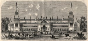 Exterior view of the palace of the third German national shot in Vienna, Austria. Engraving in 