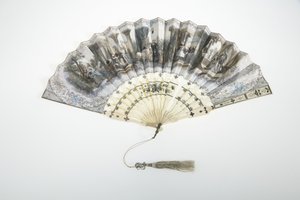 Fan, c.1850, Painted paper, bone, silver, and silk-and-metallic-thread tassel, Maker unknown