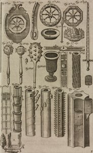 Fire Wheels and Fireworks Launch Tubes, Engraving from Grand Art of Artillery by Casimir Siemienowicz by Unknown artist