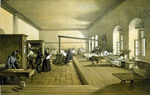 Florence Nightingale (1820 - 1910) in a hospital in Scutari in Turkey around 1855
