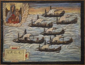 Former voto (ex voto) sailor, popular offer as a pledge of devotion and gratitude of the sailor surviving the dangers of the sea coming from the Church of the Blessed Virgin of the Arch of Naples (Madonna dell