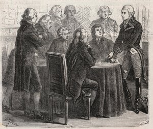 French Revolution: Count Louis Marie de Narbonne-Lara showing his plans in the committees of the assembly - Engraving In The Illustrous World by Unknown artist