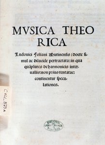Frontispiece of Musica Theorica by Ludovico Foliani (engraving)