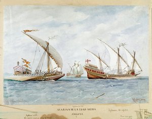 Galley and galleon of the 15th century by Unknown artist