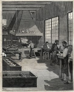 Galvanic goldsmith: preparation of molds. Engraving from 1885 in 