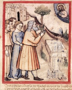 God appears to Jacob having edified a Miniature altar from codex 212 (or padovano codice or Bible of Padua)