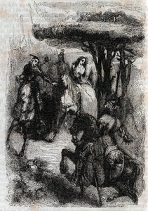 Griffon meets Origille - engraving of 1851 from Furious Roland (Orlando furioso) (16th century) by Ludovico Ariosto, known as the Ariosta - Edition translated from Italian by the Count of Tressan and published by Gustave Harvard 1851 by Unknown artist
