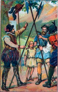 William Tell (legendary hero of Swiss independence) refused to bow to the hat. Chromolithography of the late 19th century.