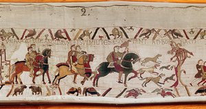 Harold is sent with his men to Normandy by Edward the Confessor, Bayeux Tapestry
