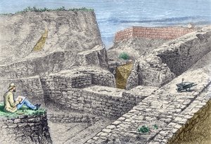 Heinrich Schliemann Taking Drawings of the Walls of Troy (Hissarlik) During Excavations by Unknown artist