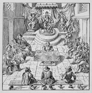 Henri III (1551 - 1589) Holding the Estates General in Blois in 1576 - in Collection of 39 Figures Representing the Calamities of France from 1562 to 1586 by Louis Perrin Imprimerie
