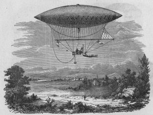 Henry Giffard testing a 44-metre long steam aerostat. In 