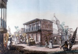 Hindu buildings: street in the city of Calcutta, India