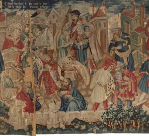 History of Saint Piat and Saint Eleuthère, Scene 4: Hirineus is destroying the idol of the Tournai people by Unknown artist