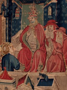History of Saint Piat and Saint Eleuthère, Scene 9 Saint-Éleuthère is confirmed as the bishop of Tournai. (detail) The scene with the pope. by Unknown artist