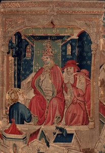 History of Saint Piat and Saint Eleuthère, Scene 9 Saint-Éleuthère is confirmed as the bishop of Tournai. (detail) The scene with the pope. by Unknown artist