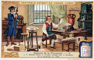 History of porcelain: Johann Friedrich Bottger (Bottcher or Bottiger) (1682-1719) finds the true method for making porcelain in 1709 by Unknown artist