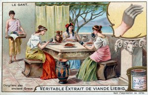 History of the glove: the fingers of the ancient Greeks - Liebig chromolithography