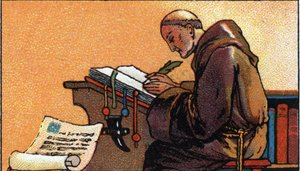 History of Writing: A Copyist Monk Copying Manuscripts in the Middle Ages by Unknown Artist