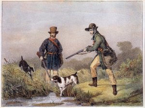 Hunters in the marshes. Prints of 19th century Gien, hunting museum by Unknown artist