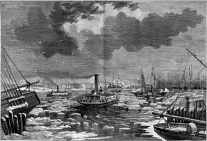 Ice debacle in New York, United States seen from the eastern river by Unknown artist