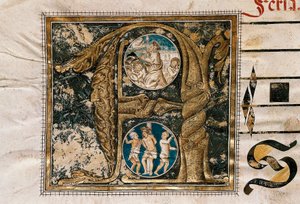 Illuminated Letter of the Preaching of Jesus Before the Apostles and the Flagellation, Taken from a Manuscript of Liturgical Songs by Unknown artist